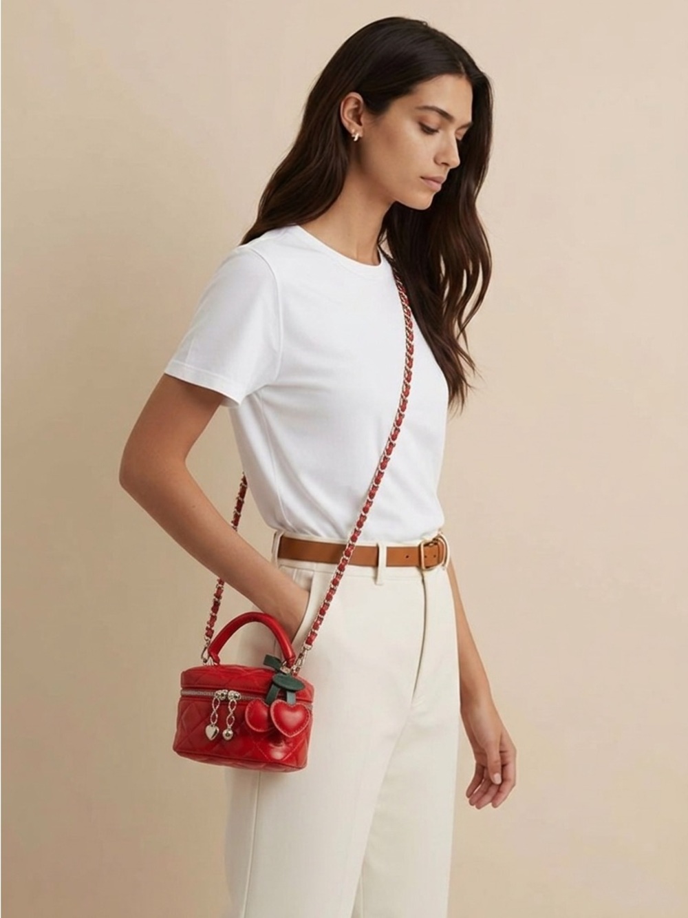 Mini Red Quilted Crossbody Bag with Heart Charms - Picture 5 of 5